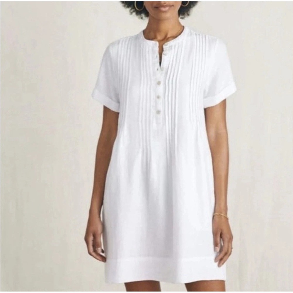 Faherty Gemina Pintuck Linen Dress White Womens Size XS Coastal Resort Travel
